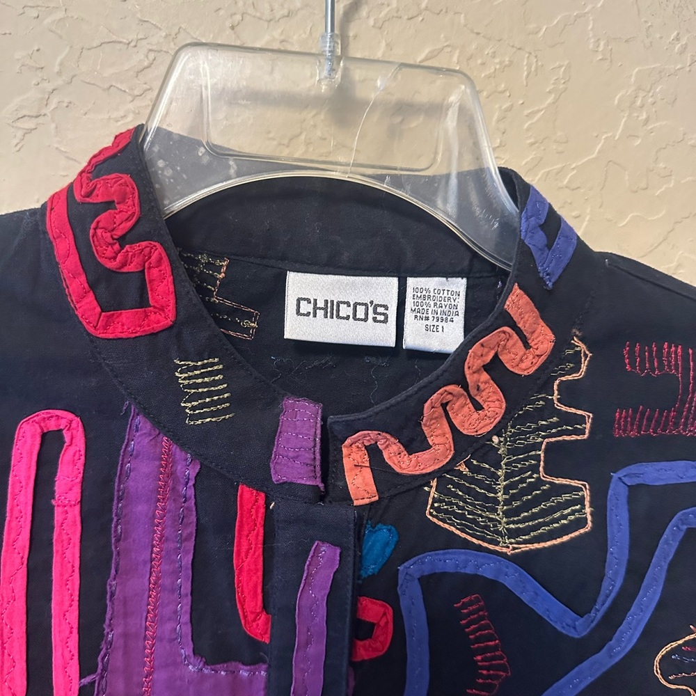 Patchwork Chico's Black Cotton Multi Embroidered … - image 8